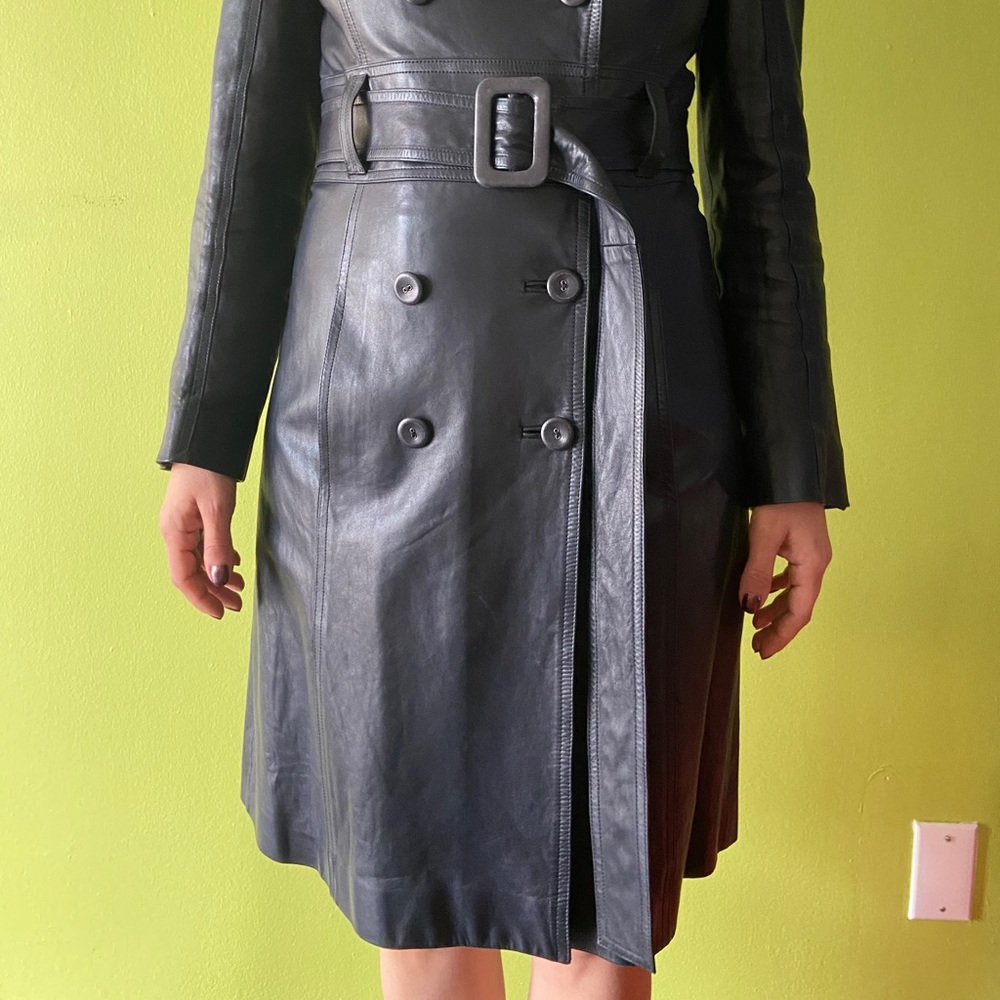 Versace navy leather trench coat - Picture 10 of 12